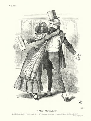 Sir John Tenniel cartoon: "Mrs Micawber" (engraving)