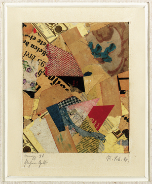 Merzz.96 Stehen Gelb, 1920 (paper and fabric collage laid down on the artist's original mount)