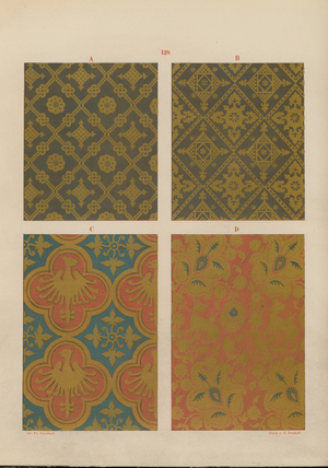 Page from Ornamente de Gewebe, 1874 – textile designs (colour litho)