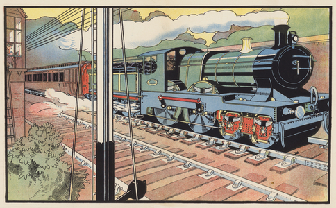 The Express Train passing a Signal-Box (colour litho)