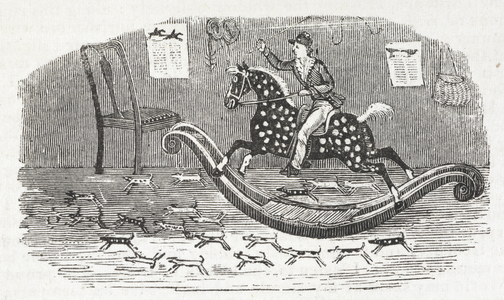 A figure on a rocking horse.