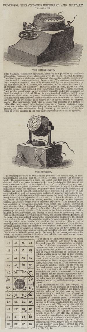 Professor Wheatstone's Universal and Military Telegraph (engraving)
