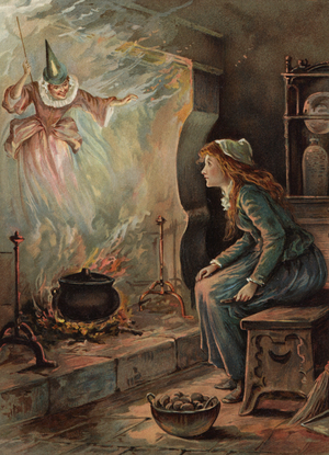 Cinderella and the Fairy Godmother (chromolitho)