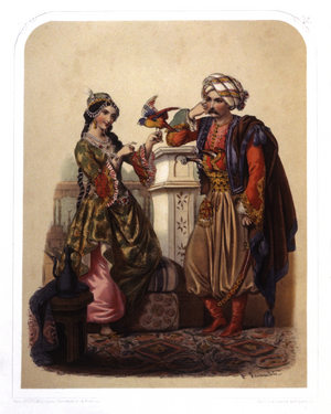 Couple in Turkey, c.1850 (litho)