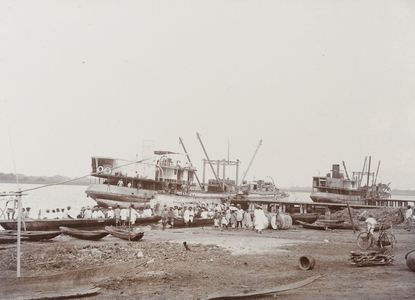 Two ships moored ready for loading at Badagry, c.1920s (b/w photo) [2000/098/1/90]