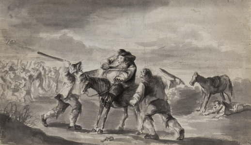 Traveller assaulted, possibly Samuel Butler’s Hudibras, c.1790 (pen, brush & ink on paper)