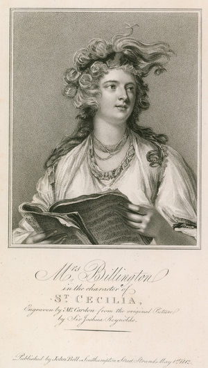 Mrs Billington in the character of St Cecilia (engraving)