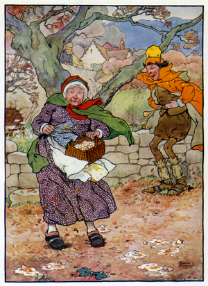 Illustration for The Story of Tom The Piper's Son (colour litho)