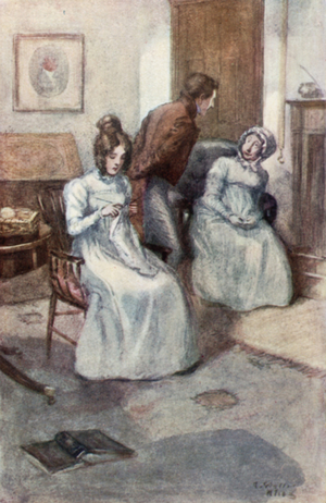 Illustration for Northanger Abbey by Jane Austen (colour litho)