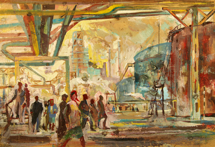 Laying the Gas Pipes, 1977 (gouache on paper)