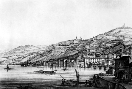 View of Lyon in France along the Rhone, 1800, english engraving