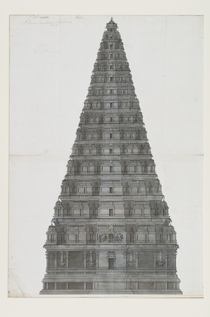 A fifteen storey vimana, 1824 (pen & ink with wash on paper)