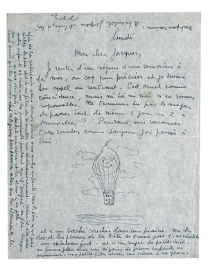 Autograph letter to Jacques Lundi (pen & ink on paper)