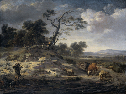 Landscape with Cattle on a Country Road, 1655-1684 (oil on panel)