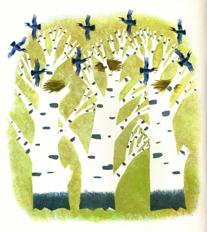 Birds in Birch Trees, 1977 (litho)