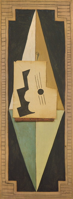 Guitar, 1919 (oil, charcoal & pinned paper on canvas)