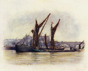 Hay Barges near Westminster Bridge (colour litho)