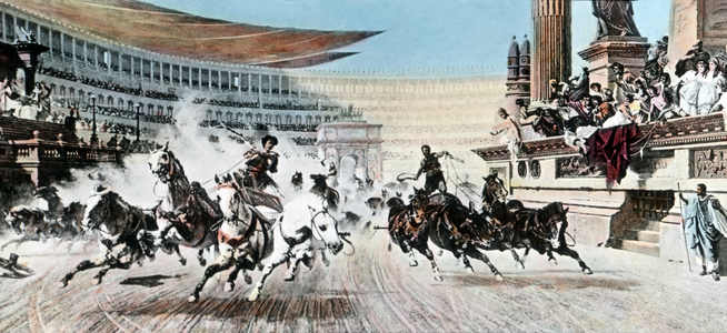 Race at the Circus Maximus in the days of emperor Nero at Rome, Italy