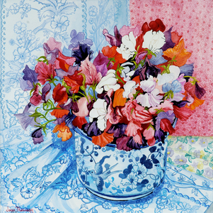 Sweet Peas in a Blue and White Pot, 2010 (watercolour)