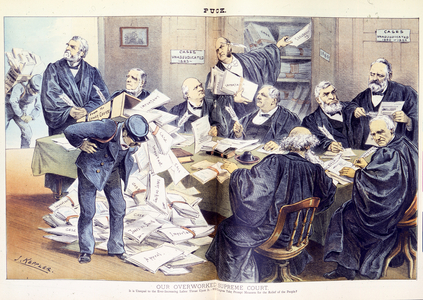 Our overworked Supreme Court: It is unequal to the ever-increasing labor thrust upon it - will Congress take prompt measures for the relief of the people?, 1885 (colour litho)