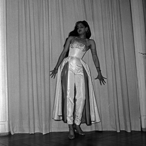 An Indian dancer posing on parquet floor, Germany 1950s