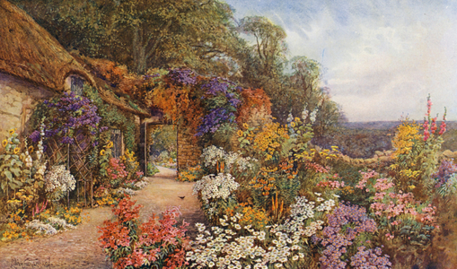 "An Old Garden" (colour litho)