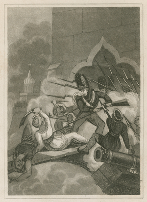 Death of Tippoo Sahib at the Siege of Serigapatam, India, 1799 (engraving)