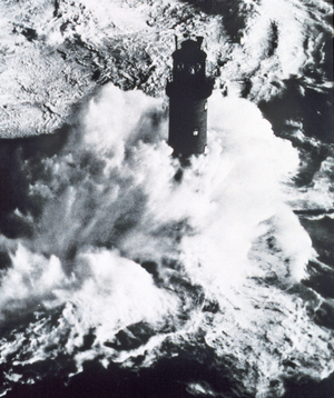 Photograph of rough weather hitting a lighthouse