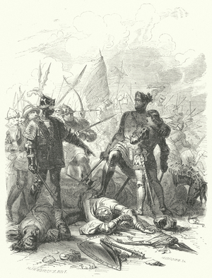 The 14 year old Philip the Bold captured with his father, King John II of France, at the Battle of Poitiers, 1356 (engraving)