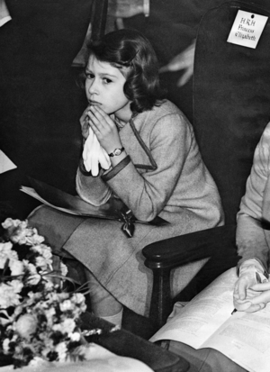 Elizabeth II at the coronation concert for children, 1937 (b/w photo)