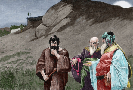 Judas Iscariot. One of the Twelve Apostles of Jesus Christ. Betrayed Jesus. Engraving. COLOURed.