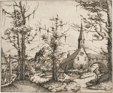 Landscape with a Church and Covered Bridge, 1545 (etching on paper)