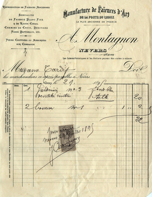 Bill from A. Montagnon, factory of earthenware