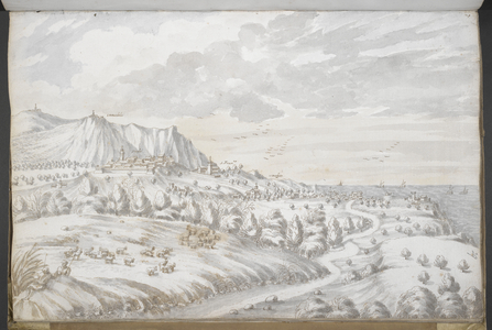 Add. 15757, f.29.A landscape.Schizzi et abozzi de' tutte le fortezze, terre, città, castelli e porti, che sono in tutta la spiaggia del Mare Adriatico, di tutto il stato ecclesiastico;" drawn in 1677 by order of Pope Innocent XI.1677
