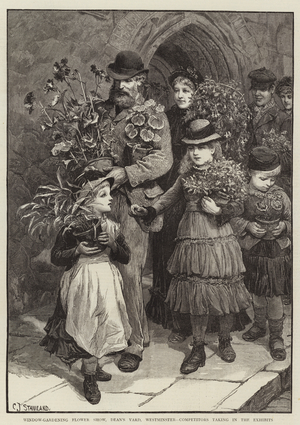 Window-Gardening Flower Show, Dean's Yard, Westminster, Competitors taking in the Exhibits (engraving)