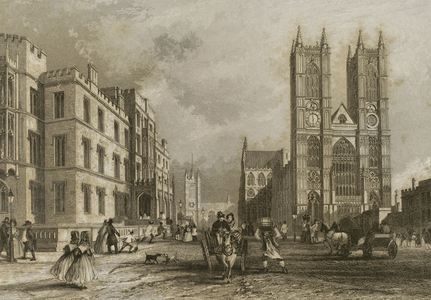 Westminster Hospital and Westminster Abbey, London, United Kingdom, c.1840 (engraving)