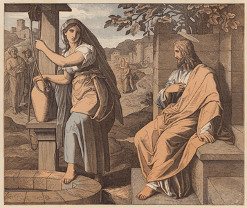 Christ and the Woman of Samaria, St John, IV, 10 (coloured engraving)