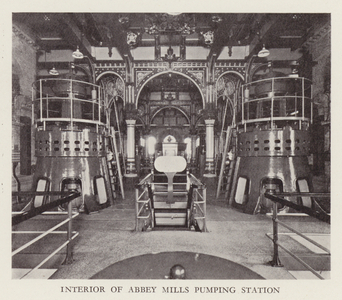 Interior of Abbey Mills Pumping Station (b/w photo)
