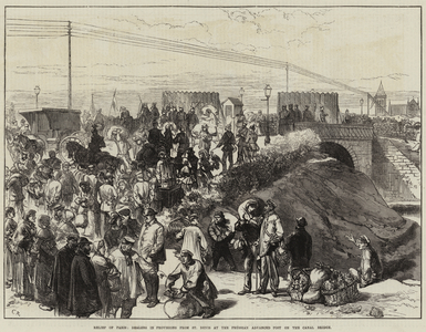 Relief of Paris, Dealers in Provisions from St Denis at the Prussian Advanced Post on the Canal Bridge (engraving)