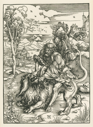 Samson killing the Lion, c.1497-98 (woodcut)