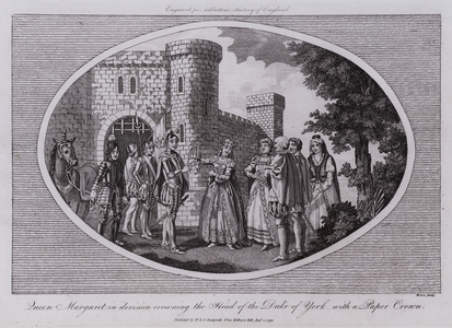 Queen Margaret in derision crowning the Head of the Duke of York with a Paper Crown (engraving)