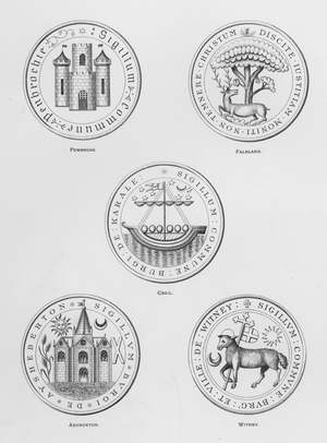 Public arms: Pembroke; Falkland; Crail; Ashburton; Witney (engraving)