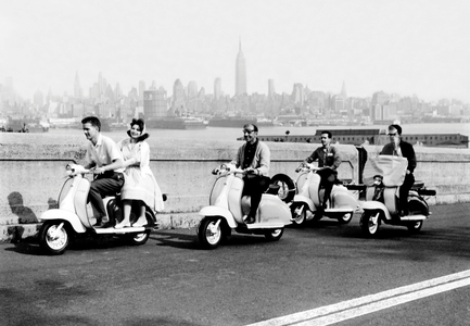 Usa, New York City, People Driving Motorbyke, 1960 (b/w photo)