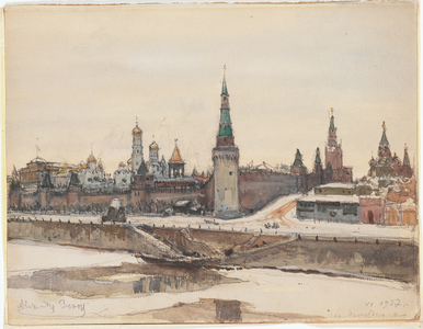 The Moscow Kremlin, 1937 (watercolour over pencil on laid paper)