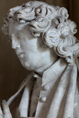 Interior, Altarpiece, Attribution to Pasquier Borman, c.1510, White stone, Detail, Parish church, Horrues, église Saint-Martin, Soignies, Hainaut, Belgium