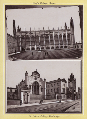 Cambridge: King's College Chapel, St Peter's College, Cambridge (litho)