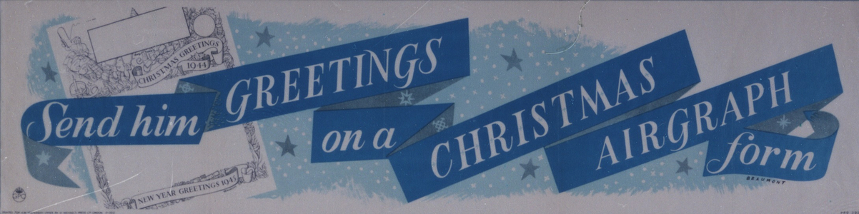 Send him greetings on a Christmas Airgraph form, 1944 (colour litho)