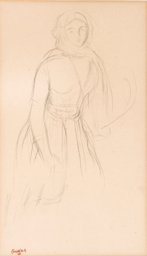 Young Woman Seen from the Front, (pencil on paper)
