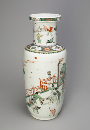Baluster Vase with Women Performing the Four Accomplishments and Children in a Garden, 1662-1722 (porcelain with overglaze enamel decoration)