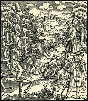 Hunting a boar in the middle ages